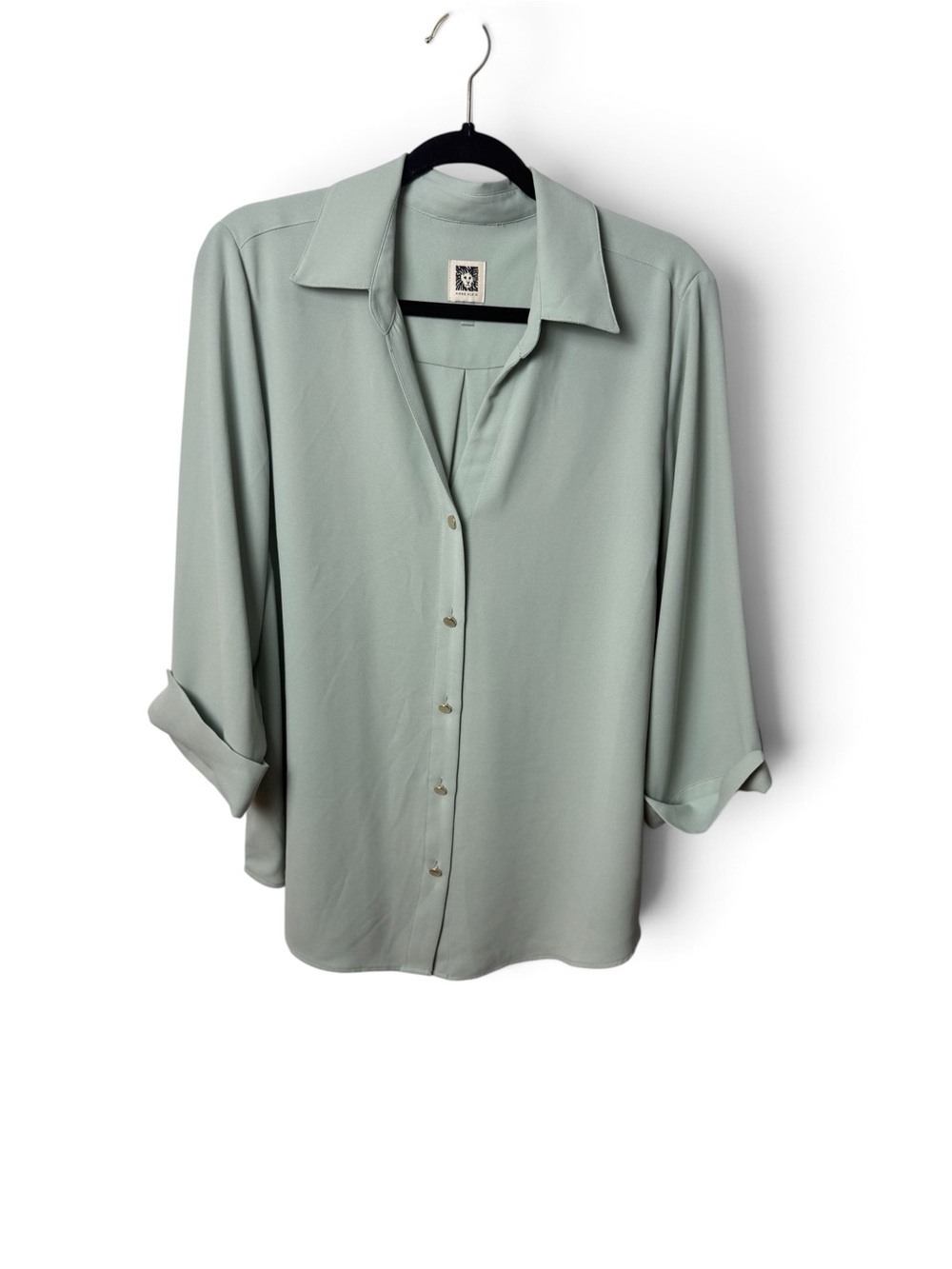 Anne Klein Plus 1X Sage Chiffon 3/4 Sleeve Button-Up Blouse